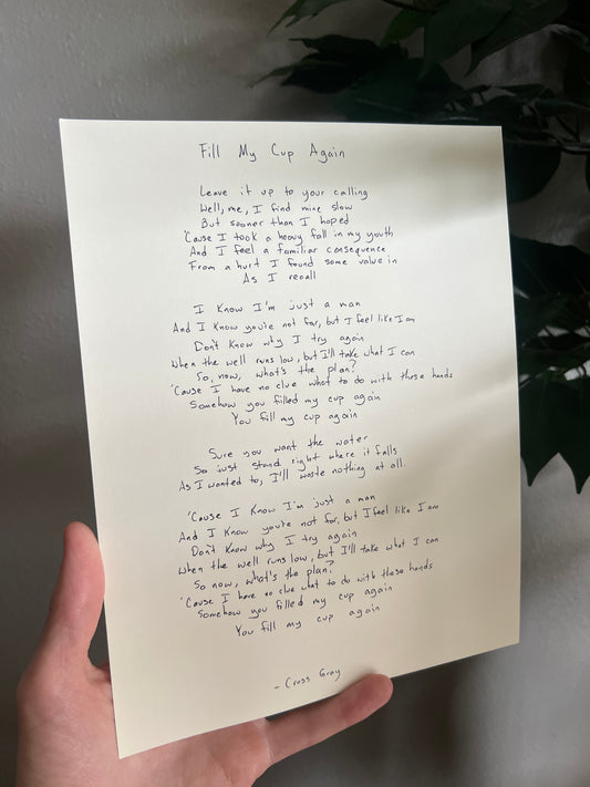 Handwritten Lyric Sheet - fill my cup again